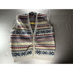 Vintage 90s GAP Fair Isle Knit Button Front Sweater Vest Large Ivory Multicolor